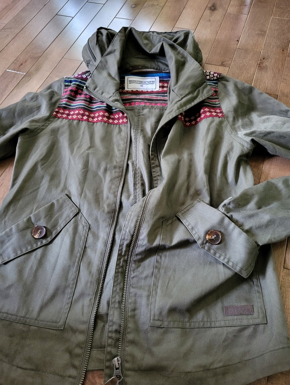 Kids Olive Hooded Field Jacket with Patterned Yoke